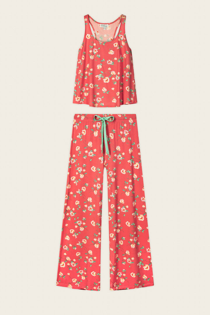 Siesta Dreams Dark Coral Floral Print Long PJ Set