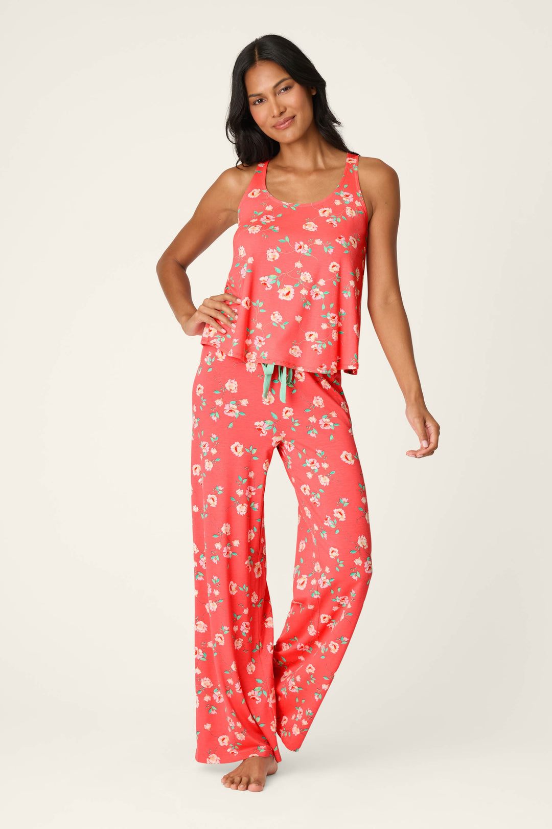 Siesta Dreams Dark Coral Floral Print Tank Top