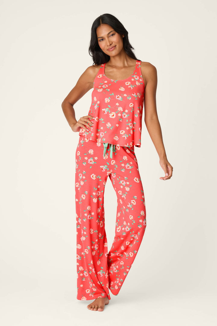 Siesta Dreams Dark Coral Floral Print Tank Top