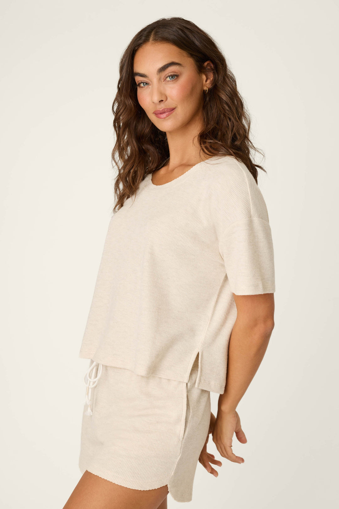 Weekend Waffles Light Oatmeal Short Sleeve Top