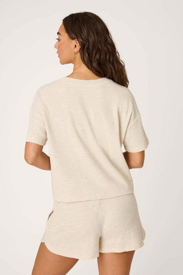 Weekend Waffles Light Oatmeal Short Sleeve Top