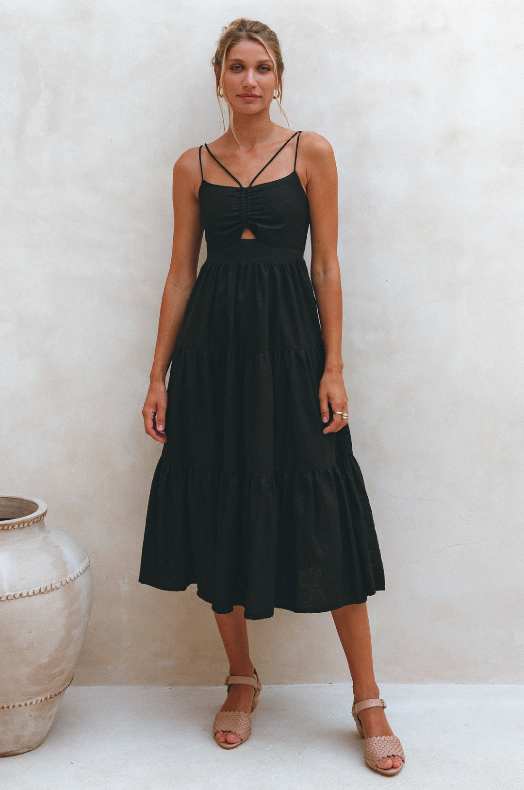 Rafaela Strappy Linen Midi Dress by ELF Pomp and Port Rafaela Strappy Linen Midi Dress by ELF Pomp and Port