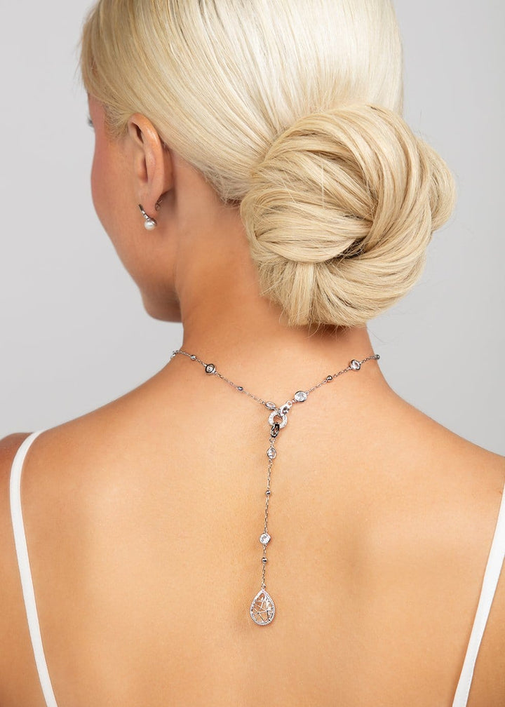 Reed Crystal Teardrop Charm Lariat Necklace