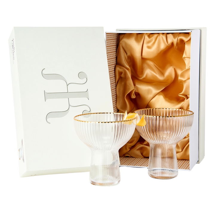 Ribbed Stemless Margarita Glasses with Gold Rim - Set of 4 (10 OZ)