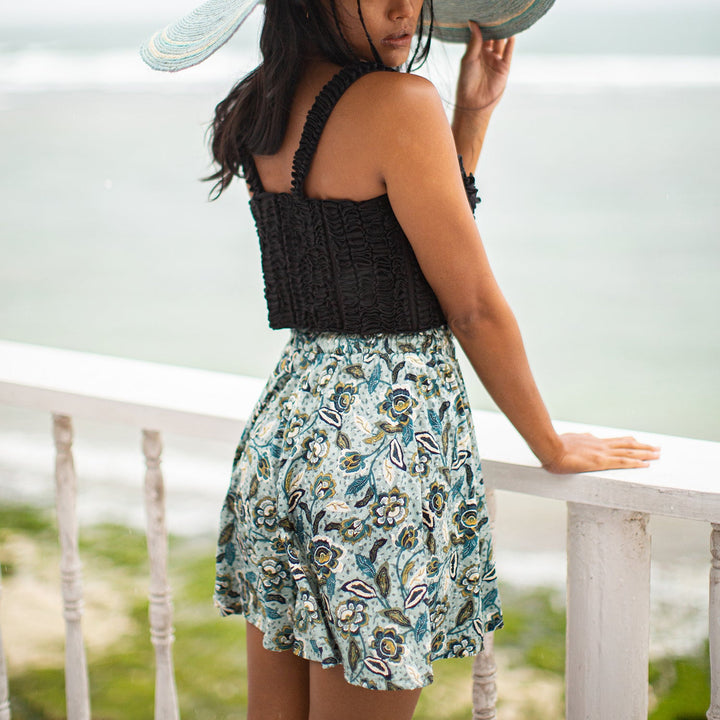 Sekar Floral Skort In Blue | High-Waisted Cotton Skirt Shorts