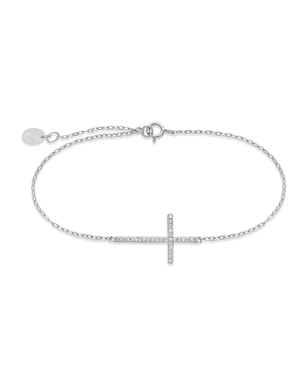 Sterling Silver Sideways CZ Cross Bracelet by Sterling Forever
