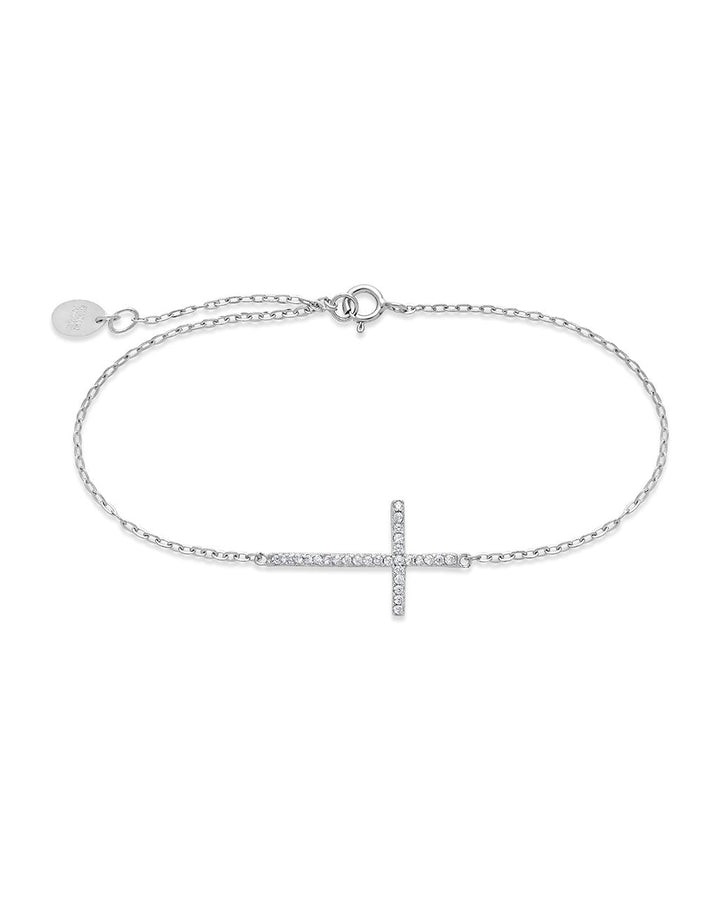 Sterling Silver Sideways CZ Cross Bracelet by Sterling Forever