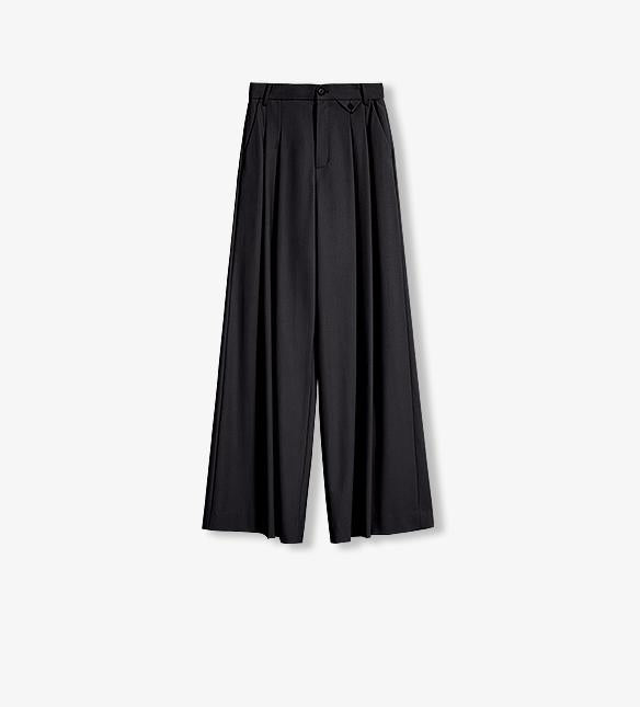 Merino wool blended double pleated wide-leg pants for women, versatile, drapey and comfortable casual trousers by Firelady Fur