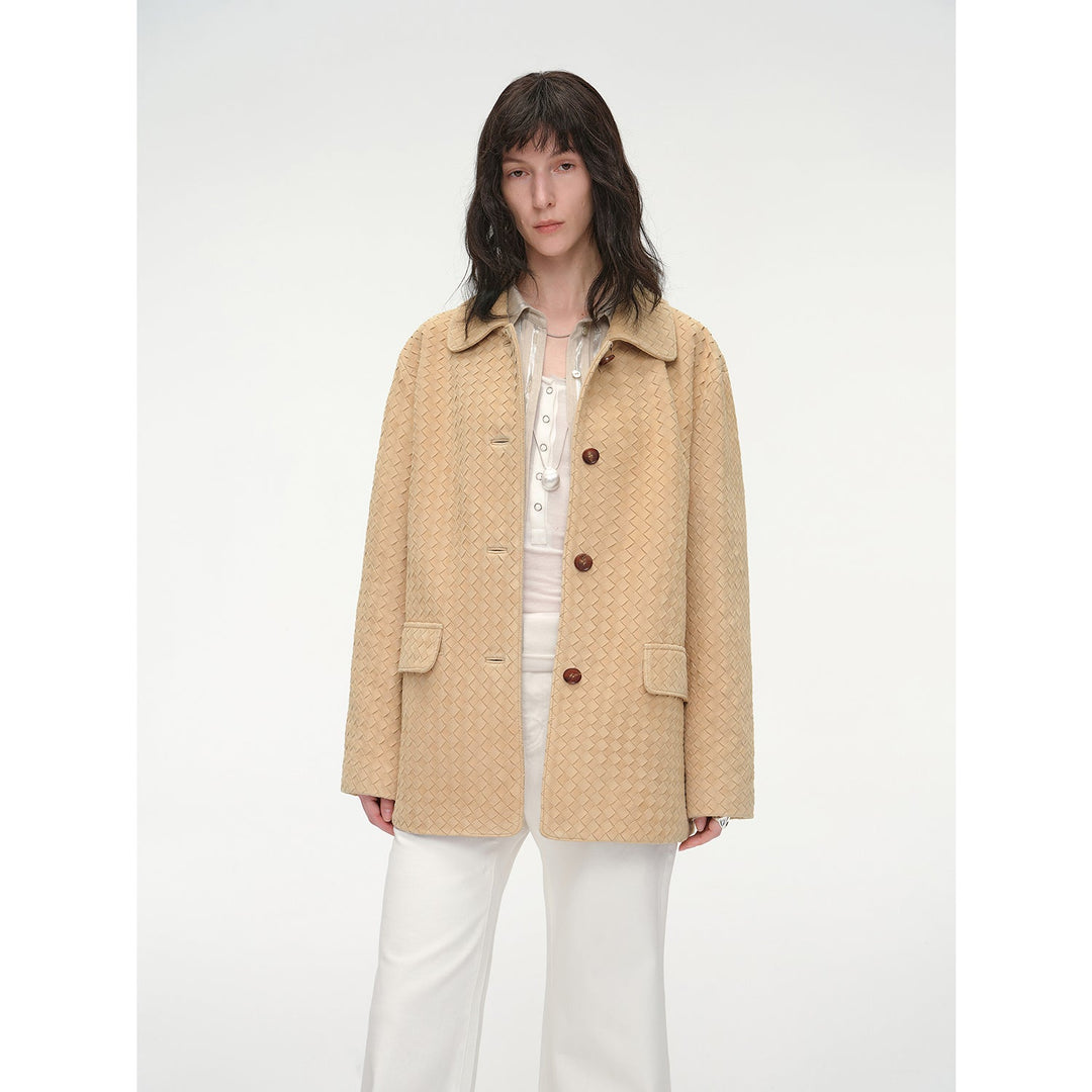 New Zealand imported lambskin perforated woven leather jacket spring"Rembrandt Night" by Firelady Fur