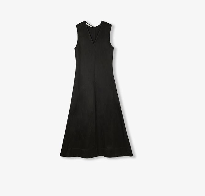 Lightweight and zero-pressure cupro linen textured anti-wrinkle V-neck sleeveless A-line dress by Firelady Fur