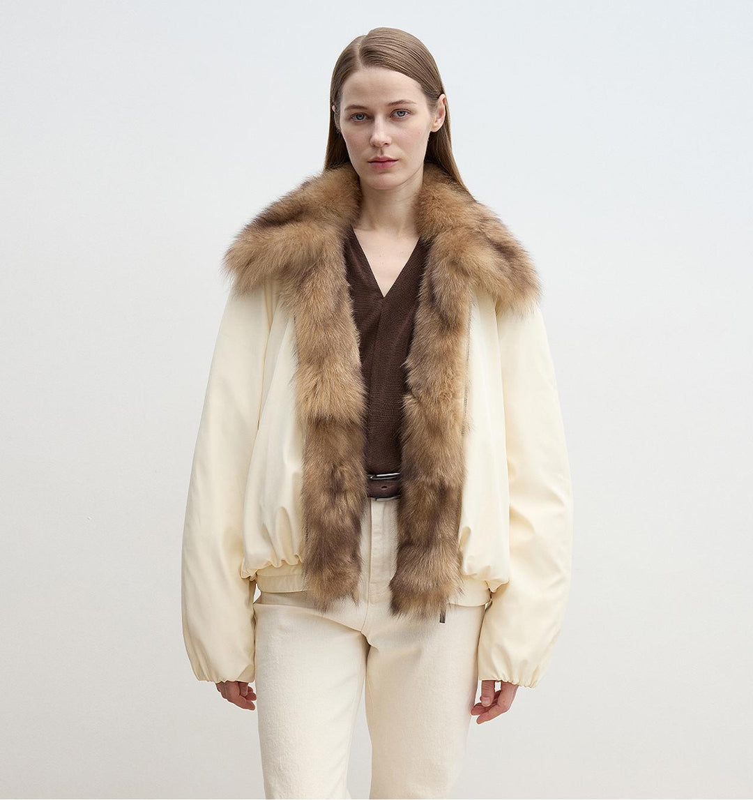 Fireladyfur Women's Detachable Contrasting Fox Fur Collar Down Jacket"Day and Night Rider" by Firelady Fur