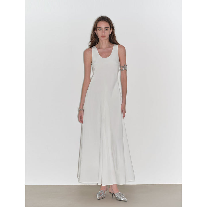 "Lake Bled" Simple and slim texture U-neck A-line slim fit vest dress by Firelady Fur