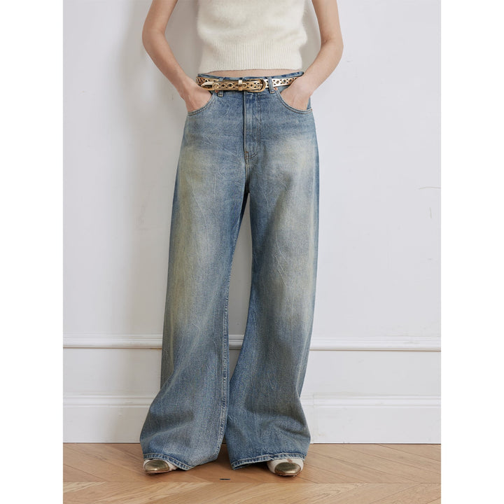 "Magic Dream" Retro Modern Washed Chicken Claw Wrinkled Jeans Women's Spacious Straight Wide Leg Pants by Firelady Fur