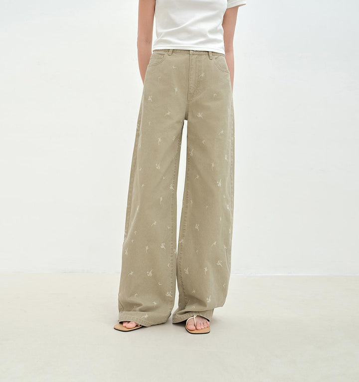 "Carol Pie" loose high-waisted wide-leg calla lily print jeans for women by Firelady Fur