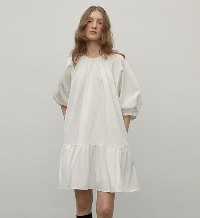 "Dream Island" Hepburn style white dress temperament high-end puff sleeve dress for women by Firelady Fur