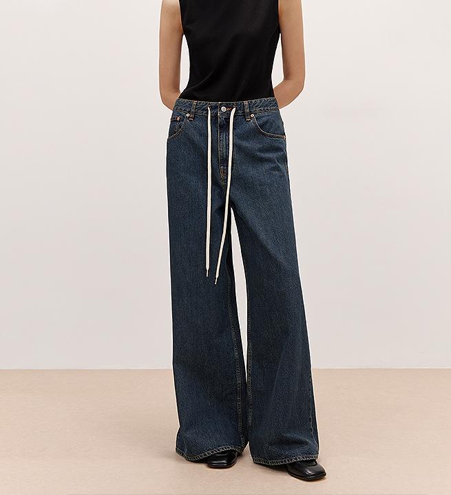 "Retro Blues" fashionable high waist pleated design washed casual wide leg jeans for women by Firelady Fur