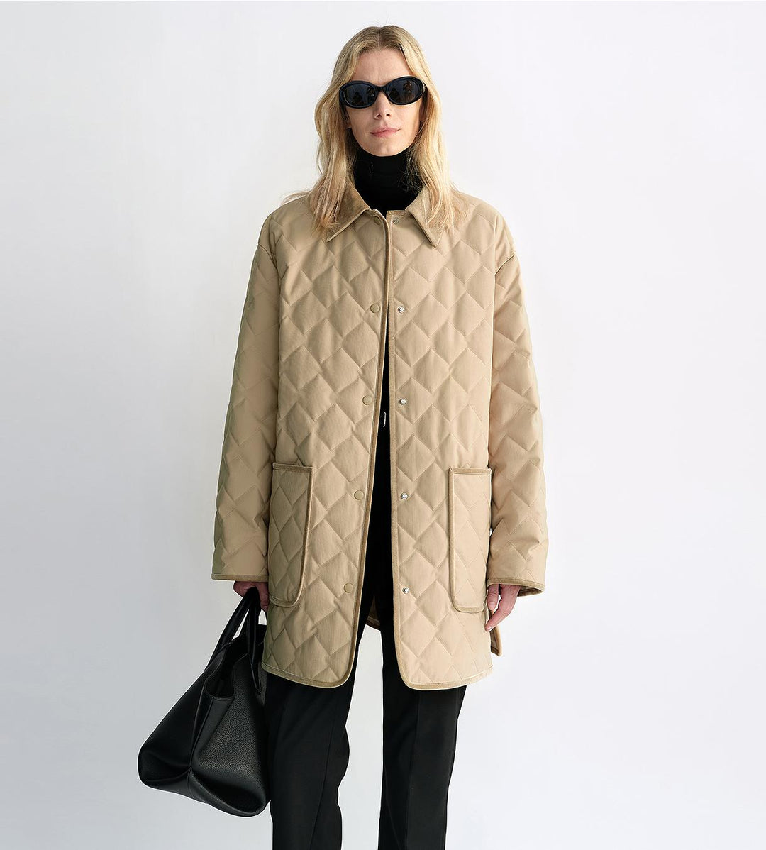 "Diamond Texture" Splicing Lapel 90 White Goose Down Barn Jacket Down Jacket Women by Firelady Fur