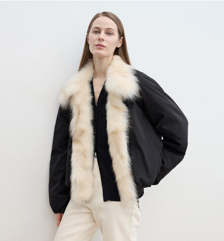 Fireladyfur Women's Detachable Contrasting Fox Fur Collar Down Jacket"Day and Night Rider" by Firelady Fur