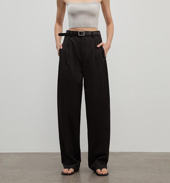 Spliced double-pleat wide-leg trousers straight-leg trousers for women by Firelady Fur