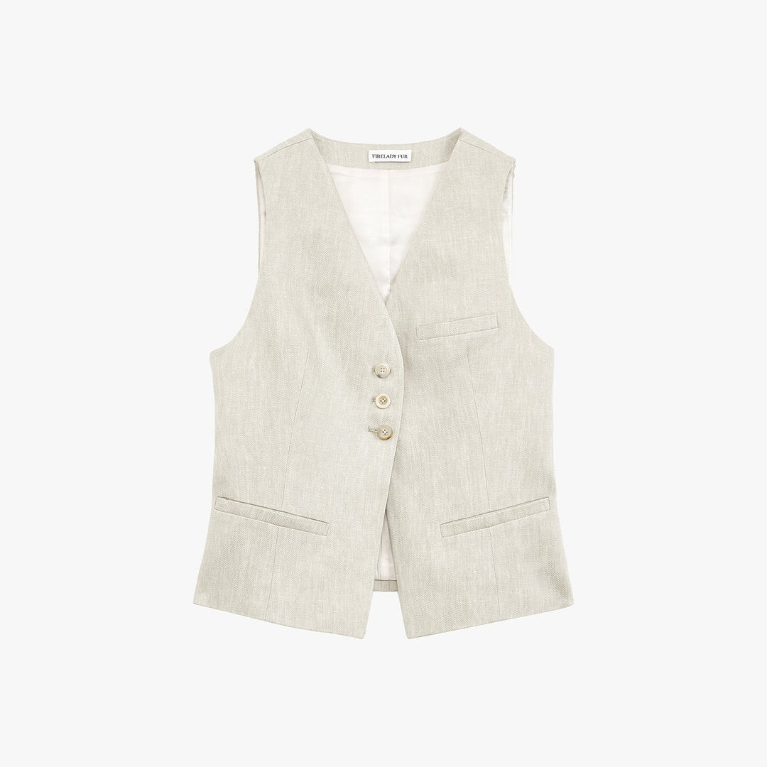 Fireladyfur Women's Linen Suit Set: Draped Vest & High-Waist Straight Trousers"Old Money Space" by Firelady Fur