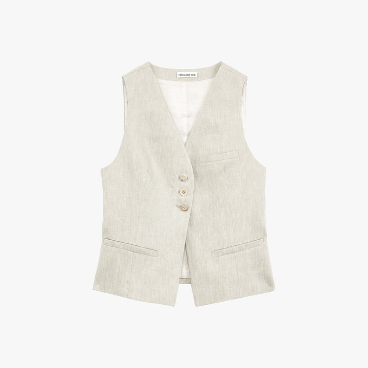 Fireladyfur Women's Linen Suit Set: Draped Vest & High-Waist Straight Trousers"Old Money Space" by Firelady Fur