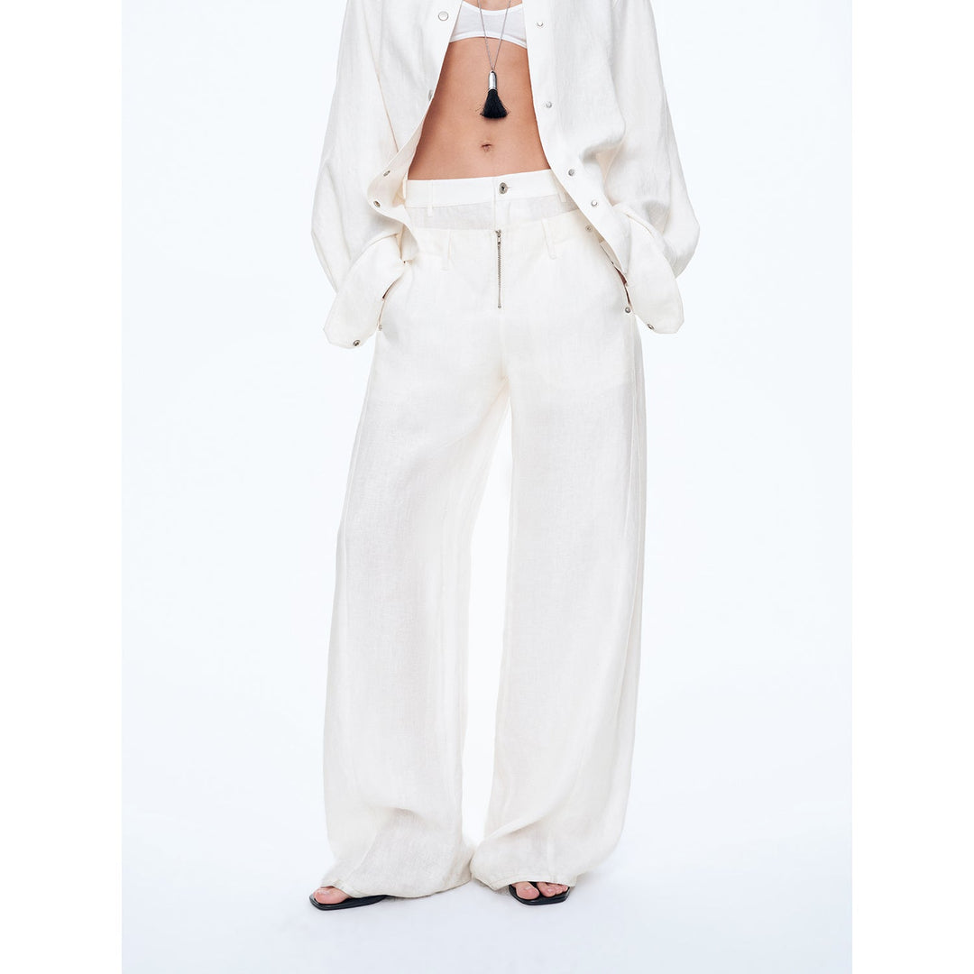 Fireladyfur Women's Stand-up Silhouette Double Waist Linen Trousers"Berlin Street" by Firelady Fur