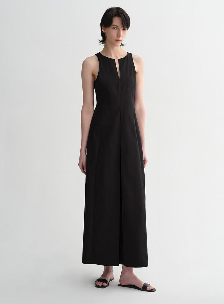 Micro-cocoon-shaped I-shaped pleated V-neck commuting slim-fitting split vest dress for women by Firelady Fur