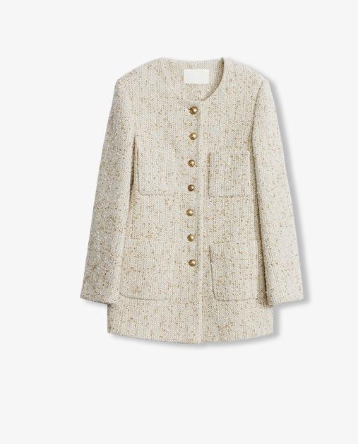 Heavy wool tweed high-end exquisite round neck patch pocket slim Chanel jacket for women by Firelady Fur