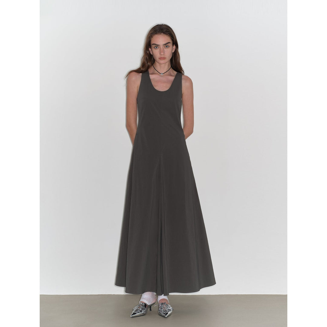 "Lake Bled" Simple and slim texture U-neck A-line slim fit vest dress by Firelady Fur