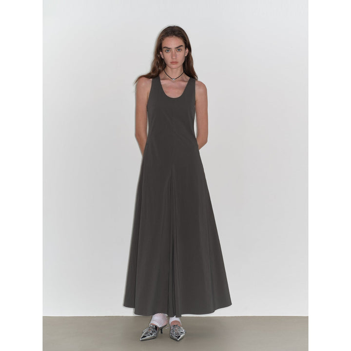 "Lake Bled" Simple and slim texture U-neck A-line slim fit vest dress by Firelady Fur