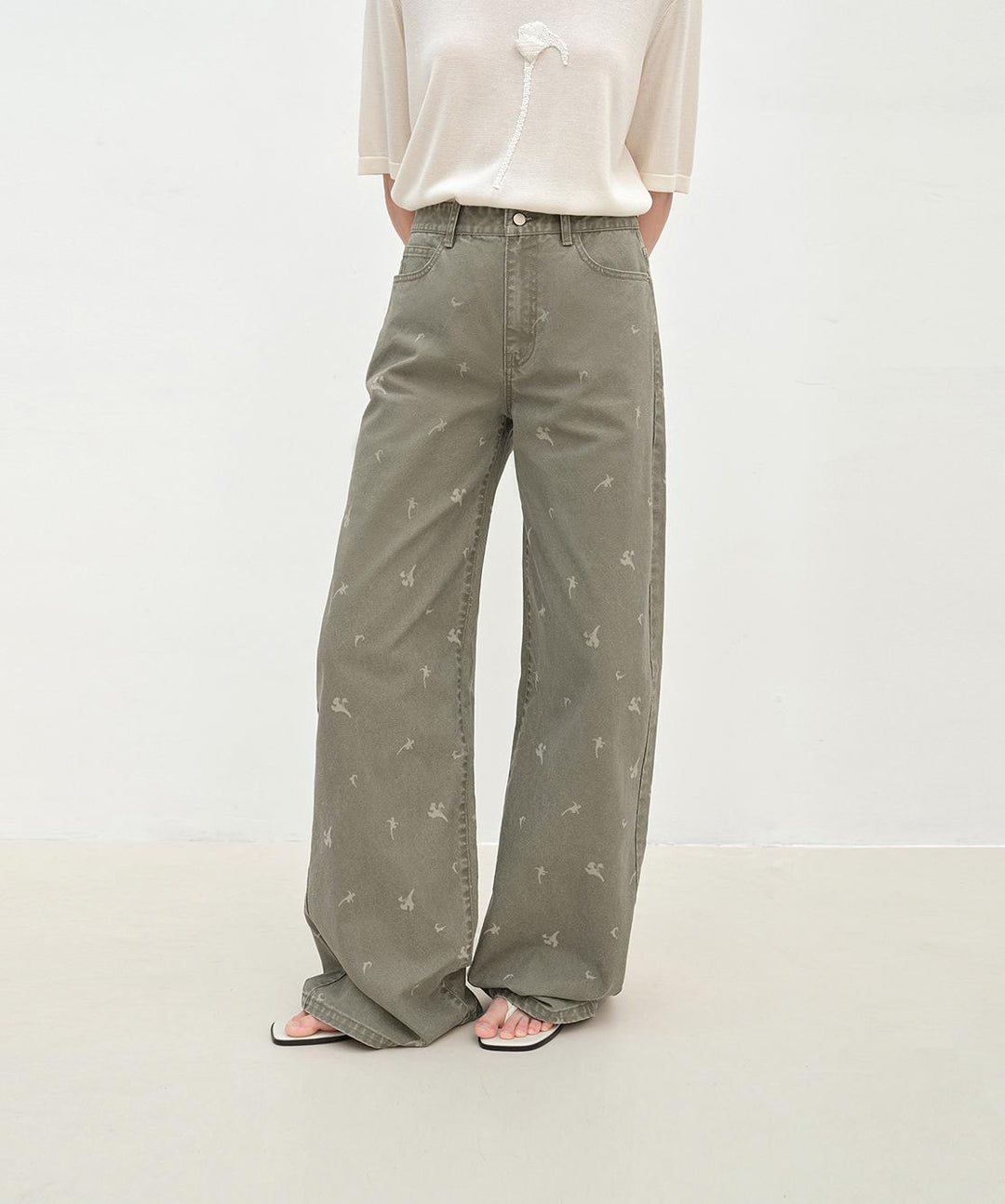 "Carol Pie" loose high-waisted wide-leg calla lily print jeans for women by Firelady Fur