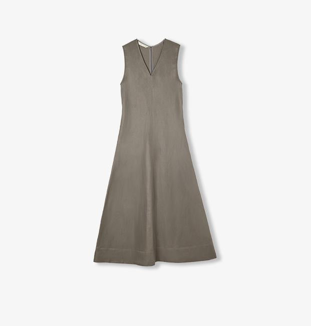 Lightweight and zero-pressure cupro linen textured anti-wrinkle V-neck sleeveless A-line dress by Firelady Fur