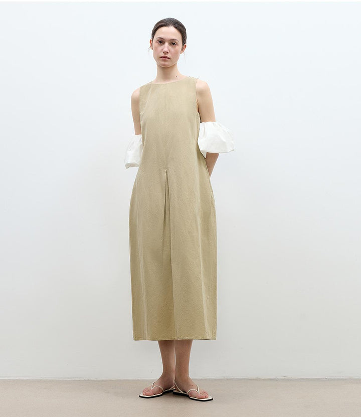 "Deyanuo" hemp three-dimensional hourglass sleeveless round neck loose slim dress for women by Firelady Fur