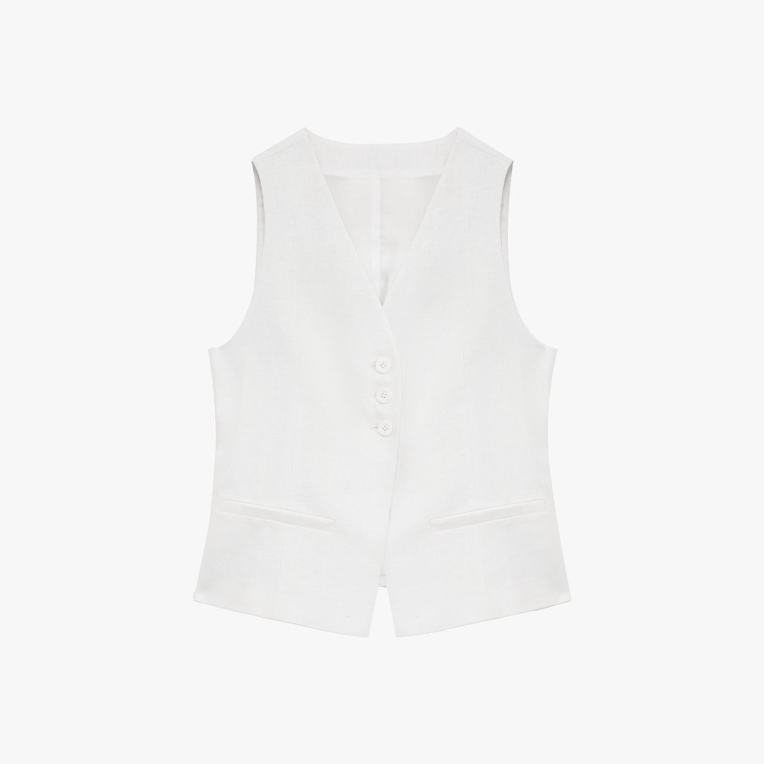 Fireladyfur Women's Linen Suit Set: Draped Vest & High-Waist Straight Trousers"Old Money Space" by Firelady Fur