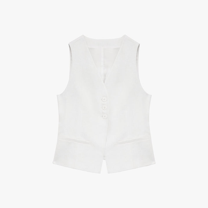 Fireladyfur Women's Linen Suit Set: Draped Vest & High-Waist Straight Trousers"Old Money Space" by Firelady Fur