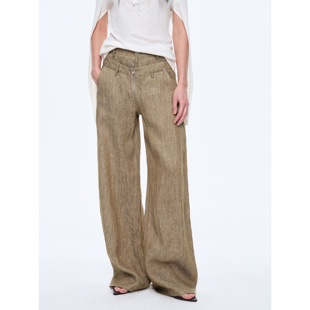 Fireladyfur Women's Stand-up Silhouette Double Waist Linen Trousers"Berlin Street" by Firelady Fur