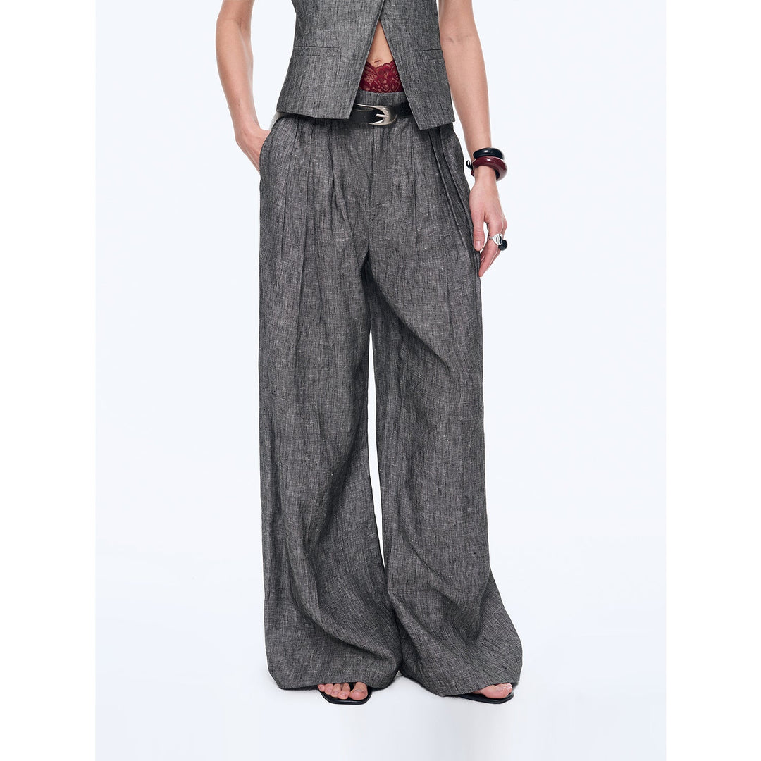 Fireladyfur Women's Linen Suit Set: Draped Vest & High-Waist Straight Trousers"Old Money Space" by Firelady Fur