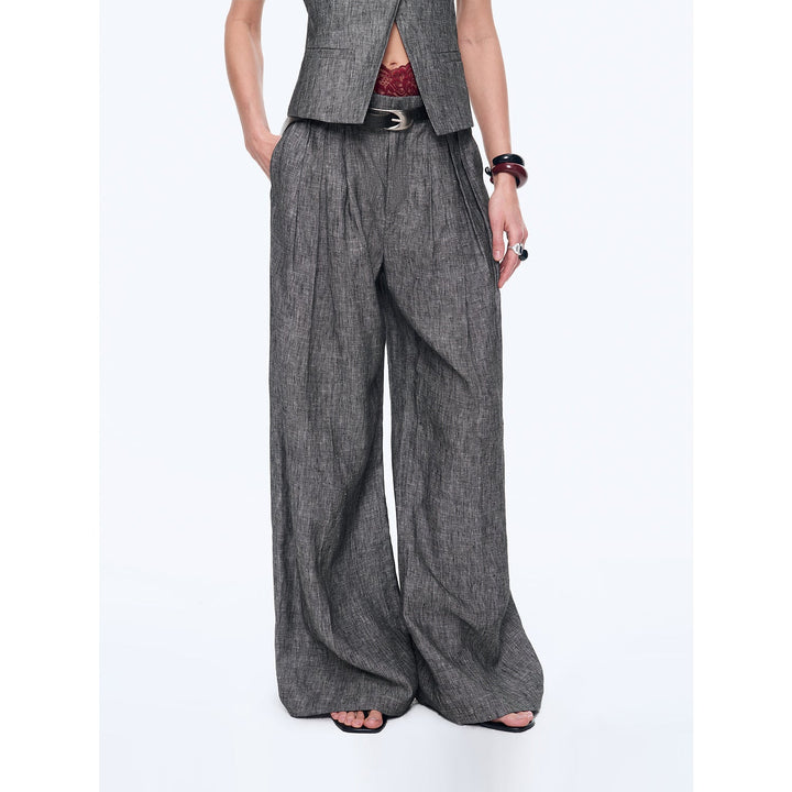 Fireladyfur Women's Linen Suit Set: Draped Vest & High-Waist Straight Trousers"Old Money Space" by Firelady Fur