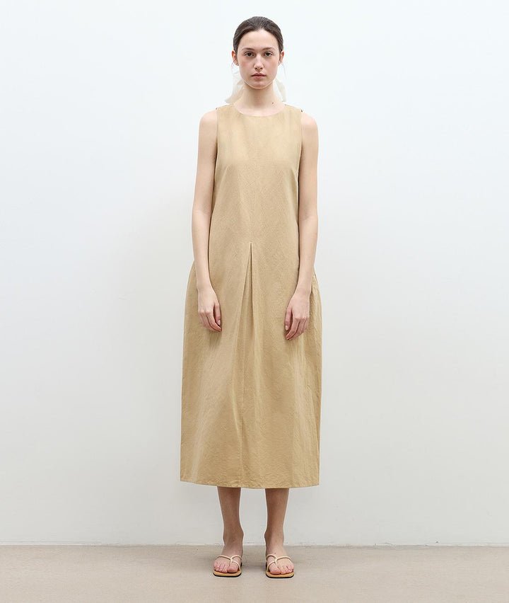 "Deyanuo" hemp three-dimensional hourglass sleeveless round neck loose slim dress for women by Firelady Fur