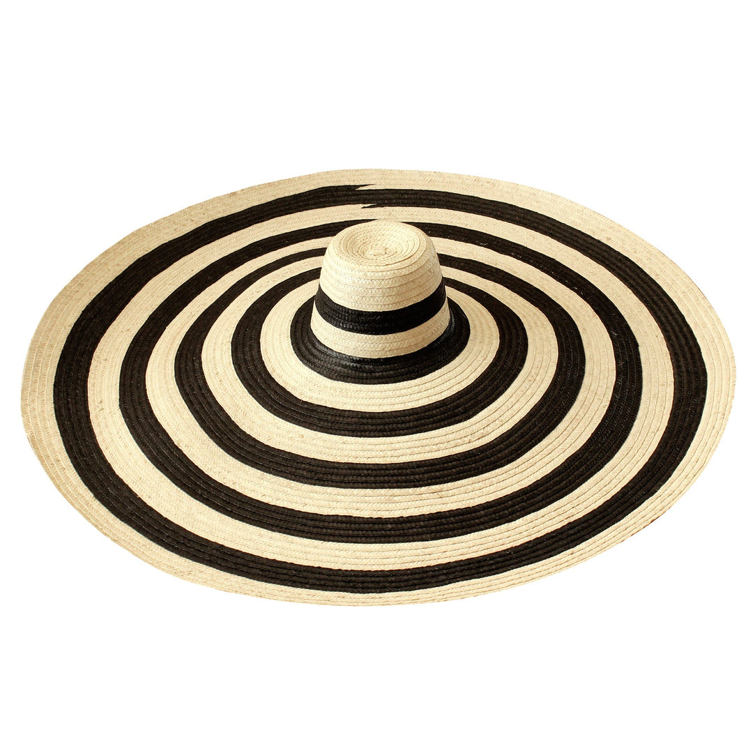 The Solana Oversized Striped Straw Hat in Black & Natural