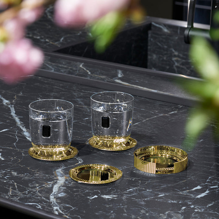 Striations Coasters in Holder, Gold, Set of 4 by ANNA New York
