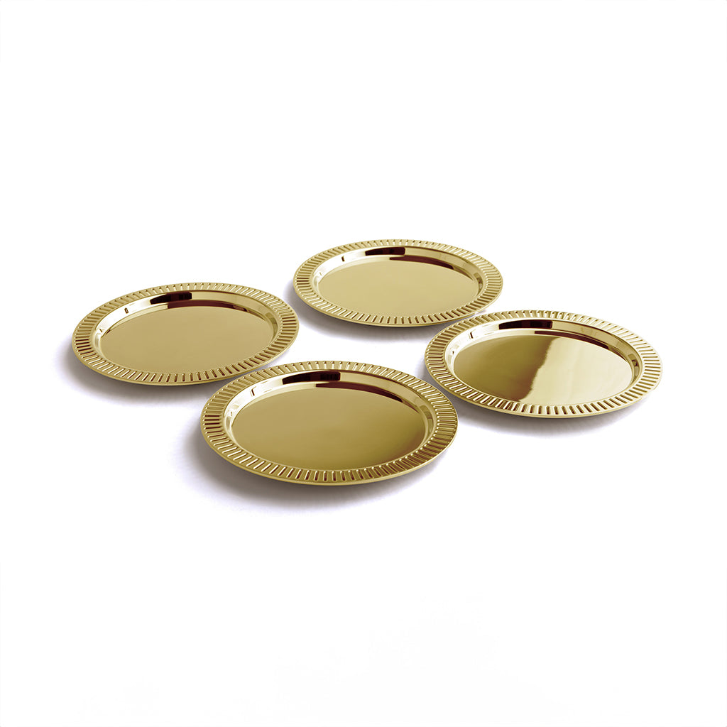 Striations Coasters in Holder, Gold, Set of 4 by ANNA New York