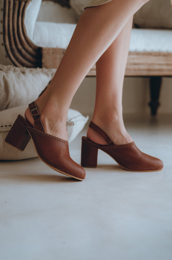 Savage Leather Slingback Heels by Bali Lane