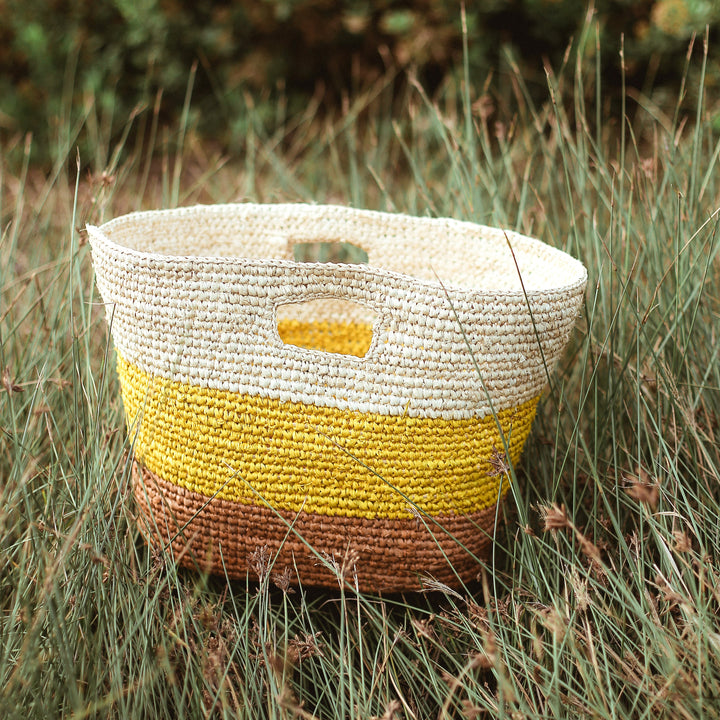 Sayan Raffia Tote Bag, in Yellow & Beige by BrunnaCo