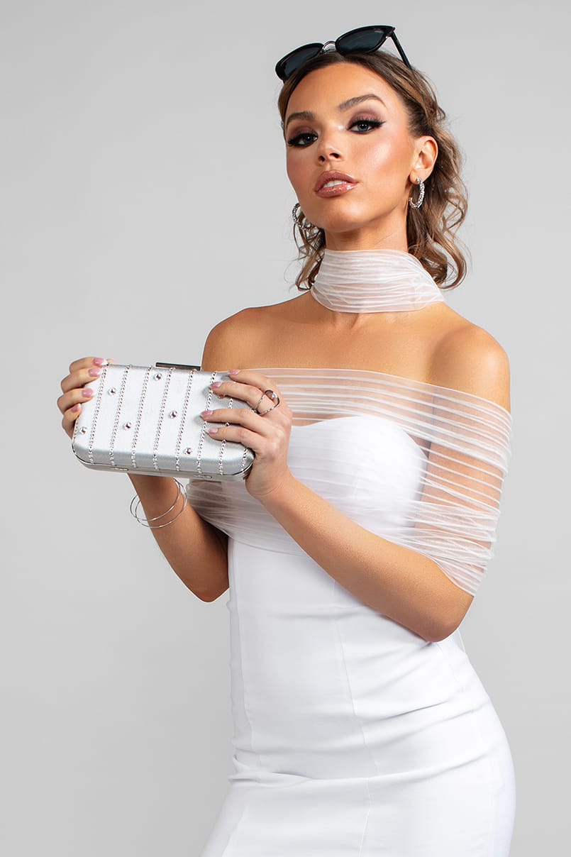 Skye Crystal Clutch in Silver