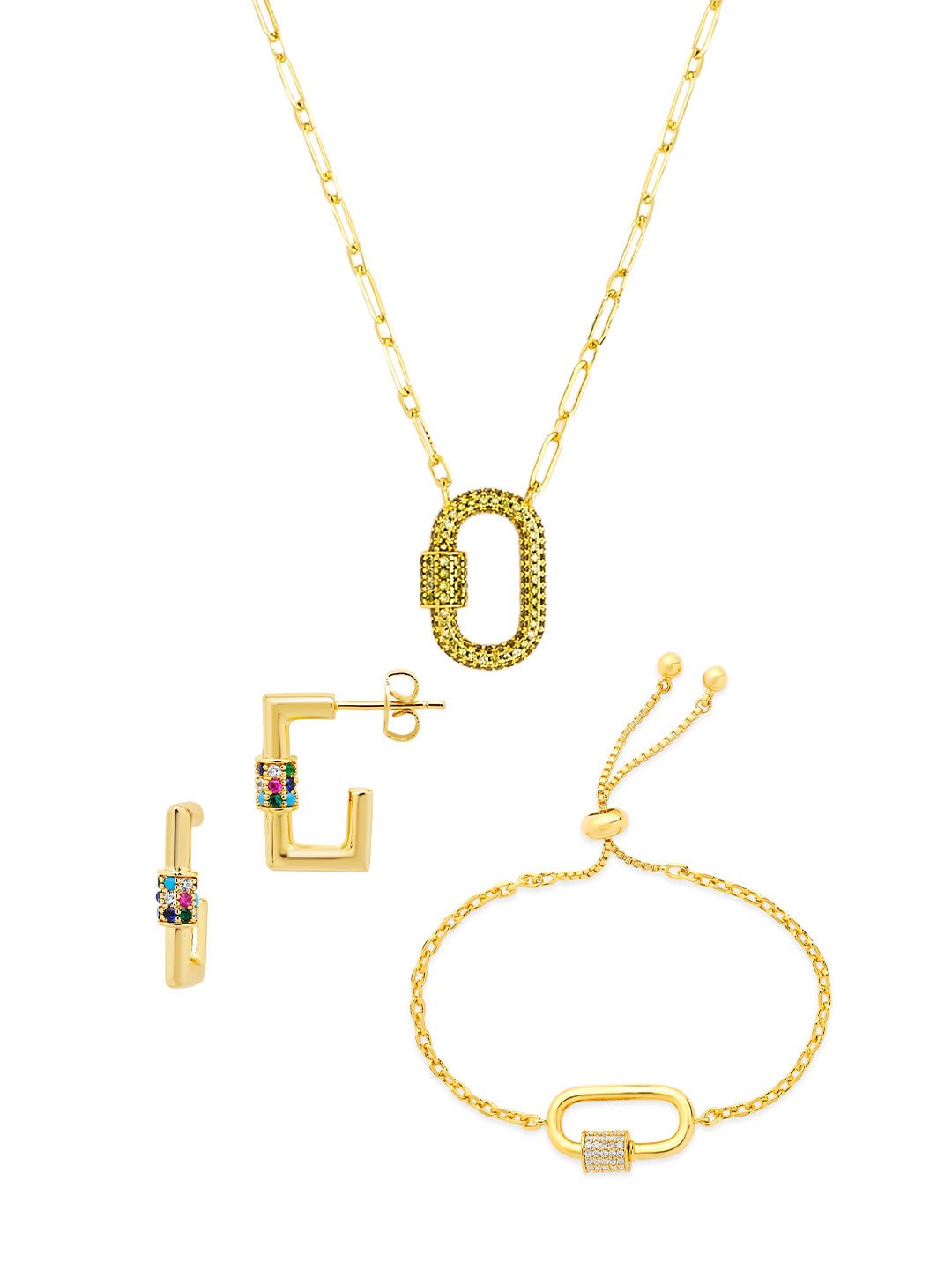 Carabiner Lock Necklace Bundle - Pave CZ
