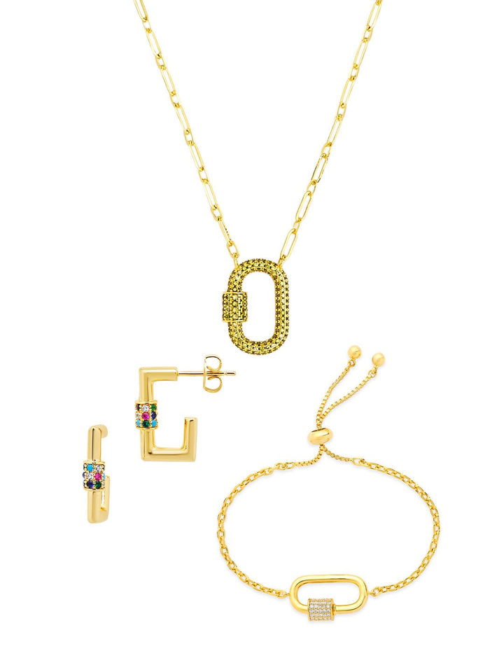 Carabiner Lock Necklace Bundle - Pave CZ