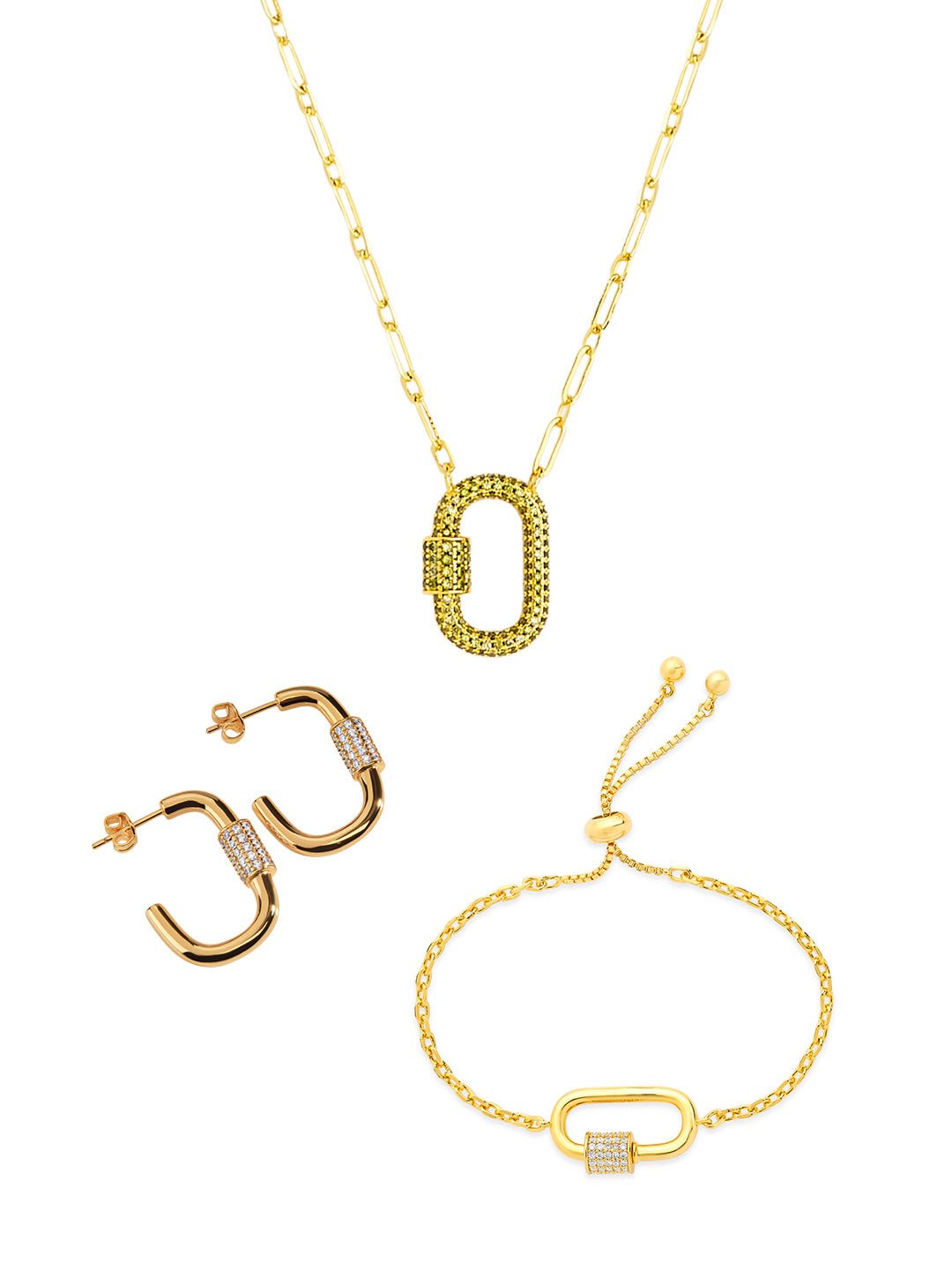 Carabiner Lock Necklace Bundle - Pave CZ