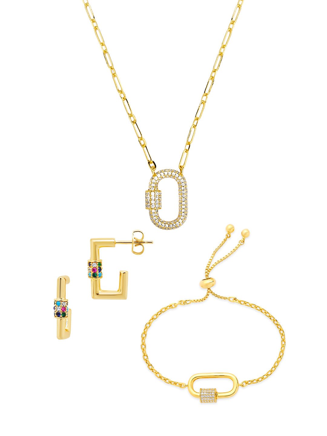 Carabiner Lock Necklace Bundle - Pave CZ