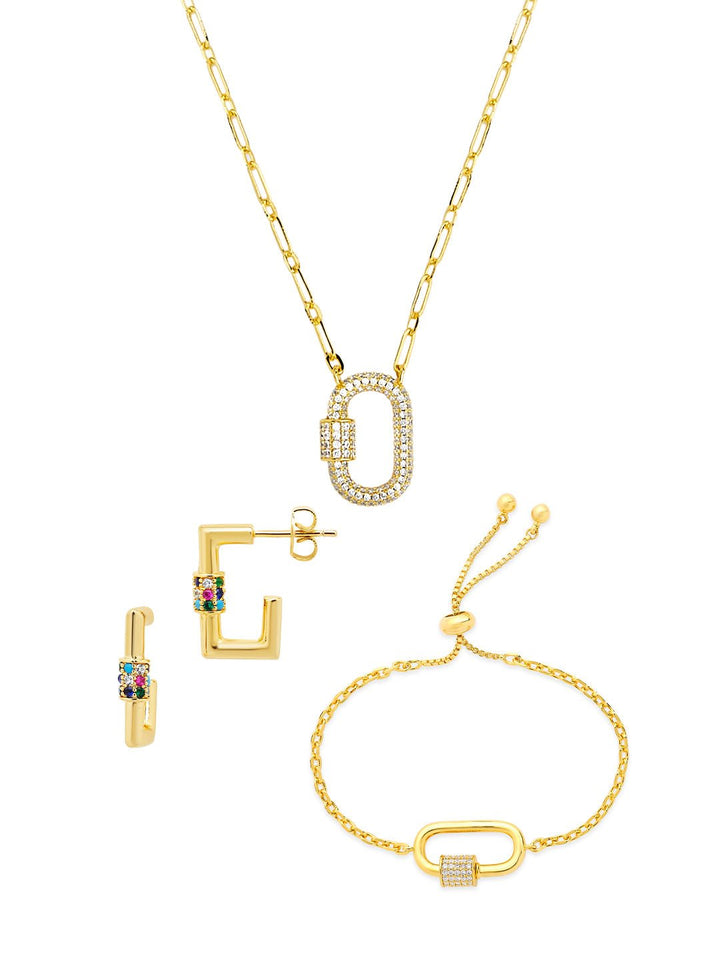 Carabiner Lock Necklace Bundle - Pave CZ